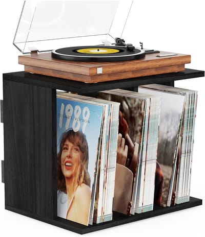 KAD® Platenspeler Kast - Platenspeler Meubel - LP Opbergsysteem - Lp kast - Vinyl Kast - Zwart - ‎‎36cm x 32cm x 36cm
