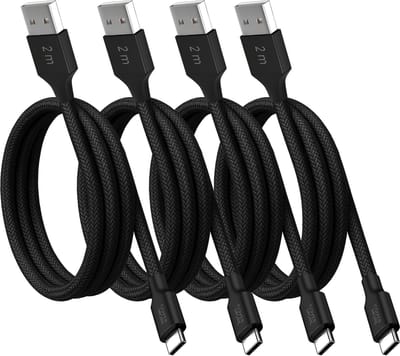 Voordeelbundel usb C kabels - Usb naar usb C - 2 meter - Lang - 4 stuks - Zwart