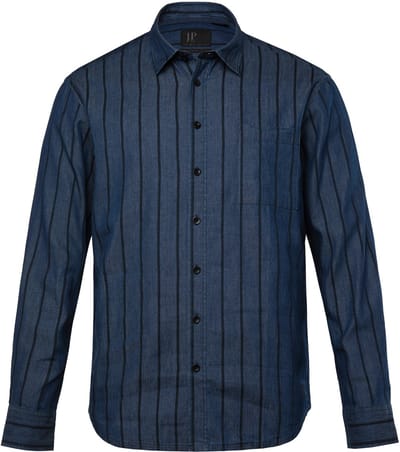 JP 1880 - Heren - Overhemd lange mouwen kentkraag Modern Fit - Blauw denim - Maat 8XL