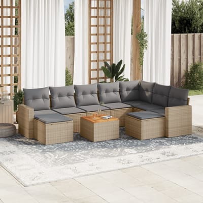 vidaXL - 10-delige - Loungeset - met - kussens - poly - rattan - beige