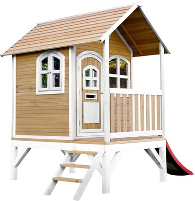 AXI Tom Speelhuis in Bruin/Wit - Met Verdieping en Rode Glijbaan - Speelhuisje voor de tuin / buiten - FSC hout - Speeltoestel voor kinderen