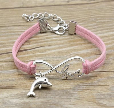 12Getit Armbandje roze met dolfijn en infinity Love hangertje