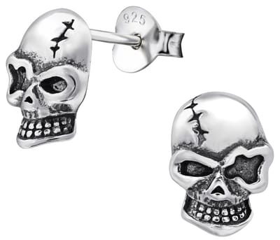 Joy|S - Zilveren schedel skull oorbellen - oorknoppen geoxideerd
