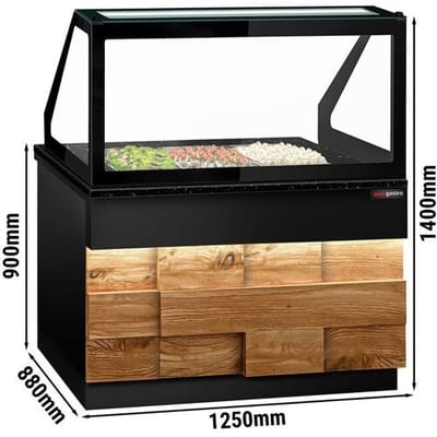 GGM Gastro Saladette TORONTO - 1250mm - Holzfront - 2 Türen - für 3x GN 1/1 - schwarze Granit-Arbeitsplatte Zwart / Bruin