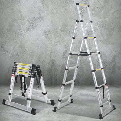 Telescoopladder 1,7 m + 2 m - Vouwladder met 5 + 6 treden, A-frame, multifunctionele aluminium ladder, maximale belasting 150 kg