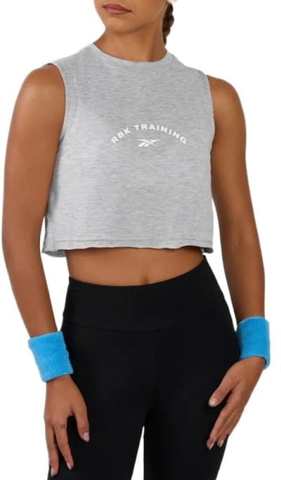 Reebok Lux Cropped Graphic Mouwloos T-shirt Grijs XS Vrouw