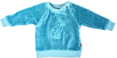 MXM Baby trui- Blauw- velours- Sweater- Katoen- Borduursel- Haas- Turquoise- Maat 74