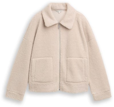 Tom Tailor - Sweatjack van teddyfleece - Maat XXL - taupe grey melange