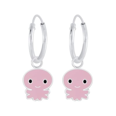 Joy|S - Zilveren octopus bedel oorbellen - oorringen - roze