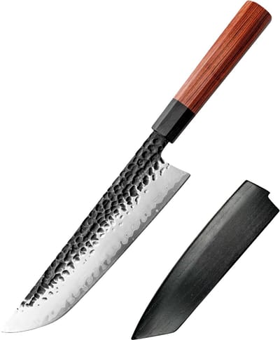 KAAMUT® Sakimaru Chefmes 20 cm AUS-10 Japans Staal – Vlijmscherp – Professioneel Koksmes – Met Houten Schede – Massief Houten Handvat