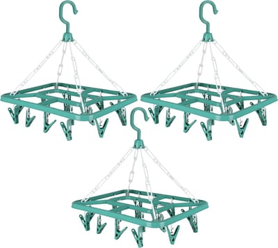Urban Living Wasgoed droogcarrousel/droogmolen - 3x - 18 clips/knijpers - groen - kunststof - 31 x 33 cm