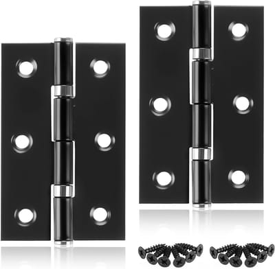 Zwarte Scharnieren 75 x 46.8 x 1.2 mm voor Houten Deuren, Vouwscharnieren met 24 RVS Schroeven, Duurzaam en Roestvrij Staal, Geschikt voor Buitengebruik