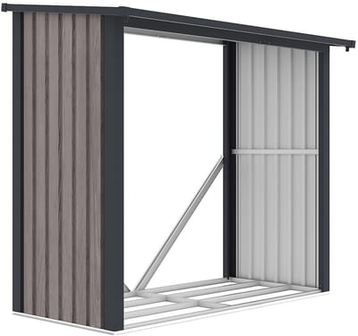 Vente-unique Houtstapelplaats van metaal in gegalvaniseerd staal met houteffect 1,98 m3 - 2,5 stère - L182 x P89 x H156 cm - BIRWOOD