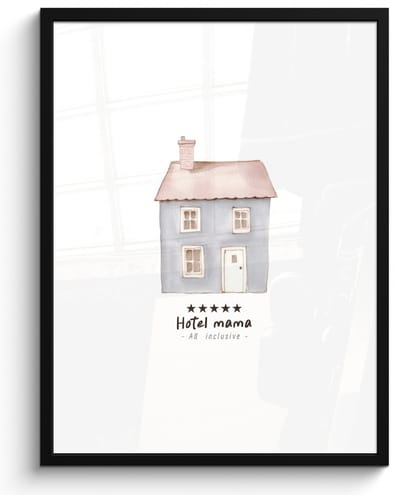 Poster in lijst - Fotolijst 50x70 cm - Posters - Lichtblauw - Huisje - Mama - Tekst - Posterlijst zwart - Decoratie - Wanddecoratie woonkamer - Muurdecoratie slaapkamer