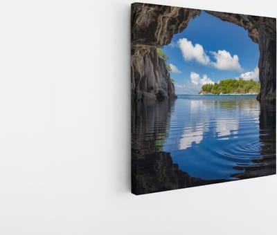 Saammp Canvas Schilderij - Uitzicht vanuit een grot - Landschap - Natuur - 20x20 - Foto op canvas - Wanddecoratie - Muurdecoratie Woonkamer - Slaapkamer decoratie - Canvas Print
