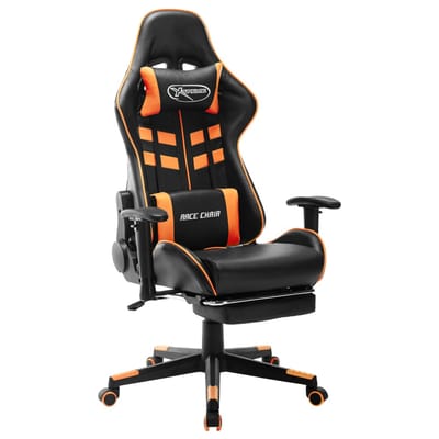 vidaXL - Gamestoel - met - voetensteun - kunstleer - zwart - en - oranje