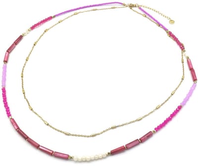 Ketting met Kralen - RVS - Lengte 55-60 cm - Paars