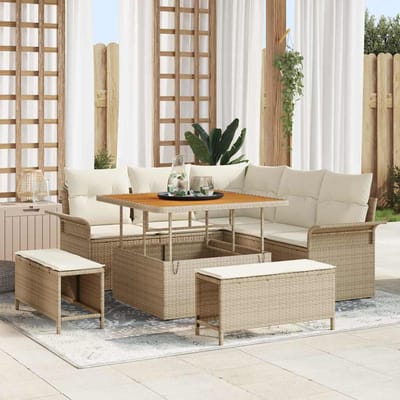 vidaXL - Tuinbank - Set - 8 - st - 7-Aantal - zitplaatsen - Beige - en - Crème