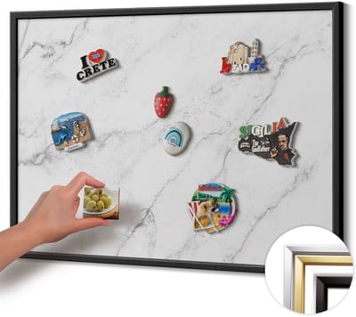 Wallfluent - Wit Magnetisch Bord met Kleurvariaties - 80 cm x 60 cm - Magneetbord met Zwarte Frame - Delicate lichte marmer - Magnetisch Bord voor Magneten - Magneetbord voor Reissouvenirs - Magneetbord voor Foto's en Notities