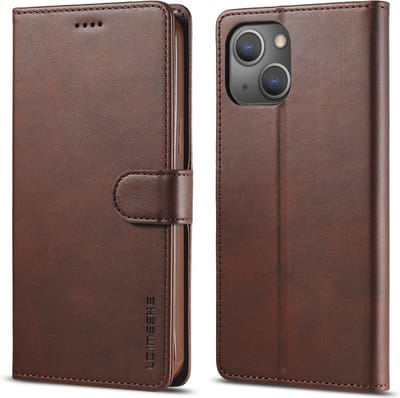 LC.IMEEKE Hoesje - Geschikt voor iPhone 13 Hoesje - LC.IMEEKE Luxe Book Case - Donkerbruin
