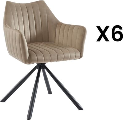 Vente-unique Set van 6 stoelen met fluweel en metalen armleuningen - Beige - IZIALI van Pascal MORABITO