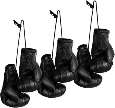 Mini Bokshandschoenen - Ornament Bokshandschoenen - Auto Decoratie - Gestikte Details - 10 x 6 cm - Zwart