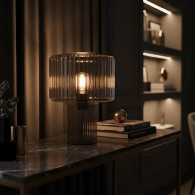 LUSENZ Ferano - Tafellamp Smoke glas 35 cm - Vintage tafellamp -  Tafellamp woonkamer - E27 fitting - Met aan/uit-schakelaar