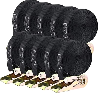 Spanbanden - Spanbanden met ratel - 10x Spanbanden met Ratel – 6 Meter x 25 mm – 800 kg – Set – Voor Aanhanger, Auto & Lading Zekeren