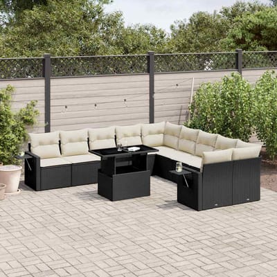 vidaXL - 11-delige - Loungeset - met - kussens - poly - rattan - zwart