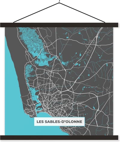 Posterhanger incl. Poster 60x60 cm - Schoolplaat - Kaart - Plattegrond - Les Salbes-d'Olonne - Frankrijk - Stadskaart - Textielposter - Zwarte latten - Stadskaart