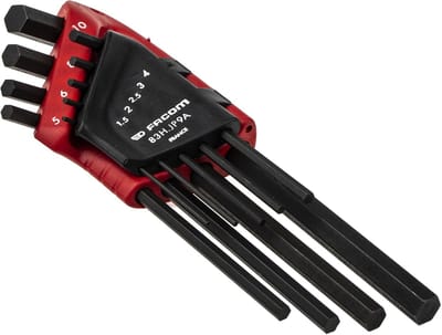 Pensleutelset 9-delig - Inbussleutelset - Precisiewerk - Lange set in houder - Metrisch - Rood