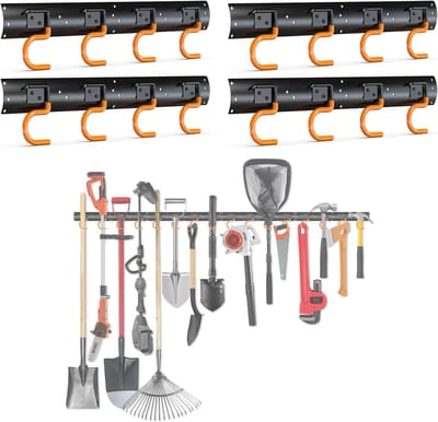 Famanu - Tuingereedschapshouder wandmontage set van 4 stalen rails 42 cm
