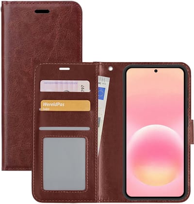 Hoesje - Met Pasjeshouder - Geschikt voor Samsung Galaxy A57 - Luxe Bookcase Portemonee - Flip Case - Kunstleer Book Case - Flipcase - Book Cover - Walletcase - Portemonneehoes - Bruin