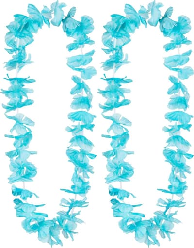Boland Hawaii krans/slinger - 2x - Tropische kleuren turquoise blauw - Bloemen hals slingers