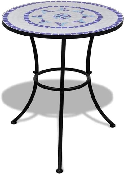 Bistrotafel Mozaïek - Balkontafel Tuin - Buiten Zitten - Keramisch Tafelblad - 60 cm - Blauw Wit