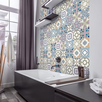 Zelfklevende tegelmuurstickers voor keuken en badkamer - 60 cementtegelstickers, Azulejos Dona-stijl - 60 stickers, 20x20 cm