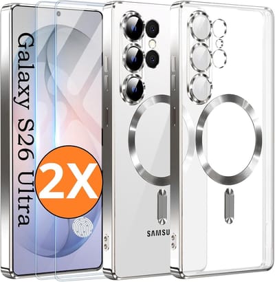 Hoesje Magsafe Geschikt voor Samsung Galaxy S26 Ultra hoesje backcover Zliver – Lens beschermer – Transparant hoesje met Samsung S26 Ultra screenprotector - 2 stuks