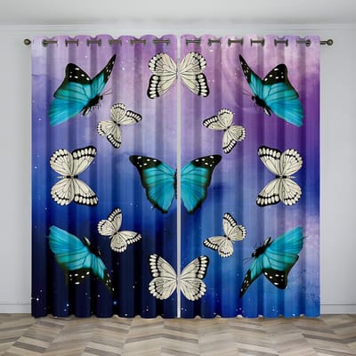 Kleurrijke Vlinder Schaduwgordijnen Woonkamer Slaapkamer Dunne Gordijnen Huisdecoratie 2 Stuks Antistatische Haken Gordijnen 100W130H(CM)40x51in&Hook
