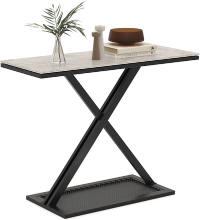 COSTWAY Consoletafel zwart, tafelblad van echt marmer, moderne bijzettafel met X-vormig metalen frame, haltafel 100 x 40 x 77,5 cm