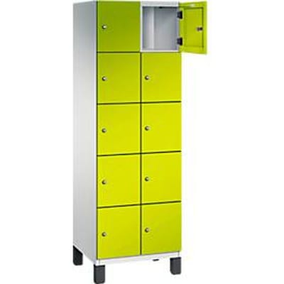 C+P Cambio lockerkast, 2 vakken, 10 vakken, op poten, B 600 x D 525 x H 1980 mm, lichtgrijs/kleedgroen