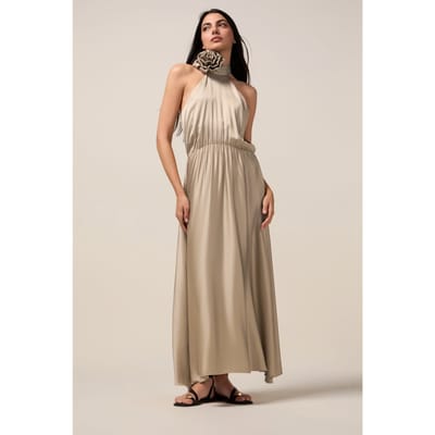 Oltre Long Satin Dress With Flower Beige Size: 42 | Maxi Dresses Outlet | Dames | Beige