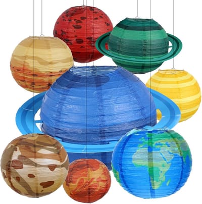 Thijox - 8 Stuks Planeten Papieren Lantaarns 25 cm - Kleurrijke Lampions van het Zonnestelsel voor Kinderen - Dromerige Hangende Lampenkappen voor Rui