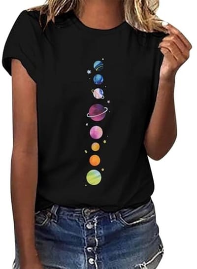 Dames T-shirt Korte Mouwen Zwart - Casual Elegante Top met Grafische Print