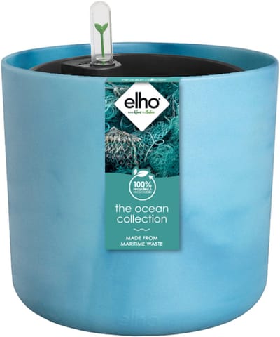 Elho The Ocean Collection Round 22 met Self-Watering Insert - Bloempot met watermeter - 100% Gerecycled Plastic - Ø 22.3 x H 20.4 cm - Atlantisch blauw