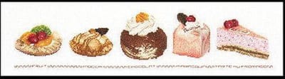 Thea Gouverneur - Borduurpakket met telpatroon - 3050A - Voorgesorteerde DMC Garens - Gebakjes - Aida - 47 cm x 12 cm - DIY Kit
