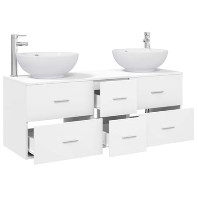 vidaXL - Badkamermeubel - Set - 3 - st - Wit - 129 - x - 44,5 - x - 80 - cm - Bewerkt - hout