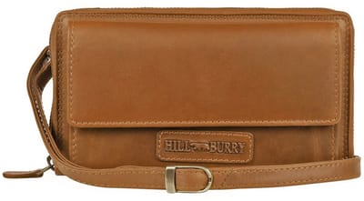 HillBurry Dames Portemonnee & Telefoontasje – Echt Leer – RFID Bescherming – Afneembare Schouderband – 15 Pasjesvakken – Bruin