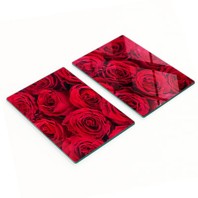 Set van keukenplanken van gehard glas met rozenmotief, 2x40x52 cm