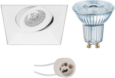 LED Spot Set - LEDVANCE Parathom PAR16 940 36D - Pragmi Nivas Pro - GU10 Fitting - Dimbaar - Inbouw Vierkant - Mat Wit - 3.4W - Natuurlijk Wit 4000K - Trimless - Kantelbaar - 150mm