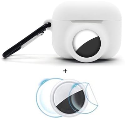 2 in 1 AirPods Pro 3 en Airtag Case - Beschermhoes - AirPods Pro 3 Cover - AirPods Pro 3 AirTag Hoesje - tracker - hoesje geschikt voor Apple Airpods Pro 3 - wit - met screenprotector